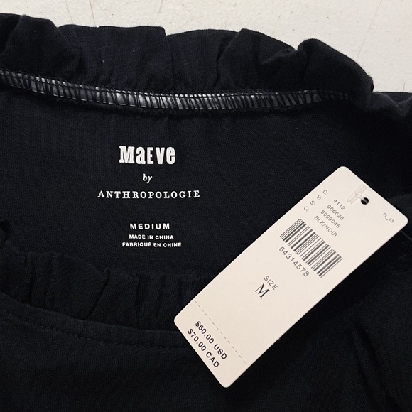 NWT‎ Anthropologie Maeve Ruched Long-Sleeve Top in Black - Picture 6 of 7